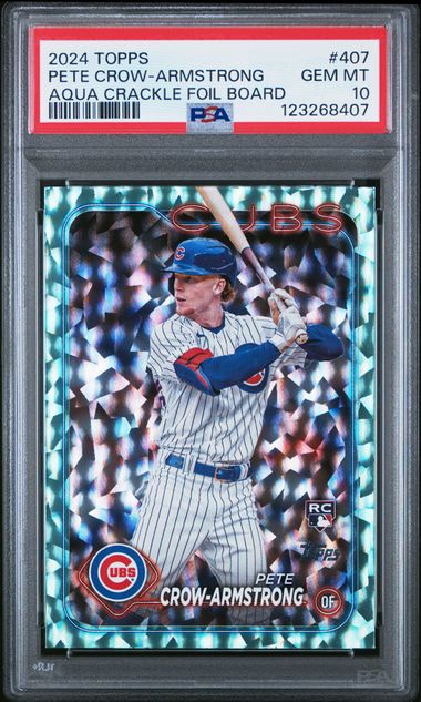 Graded 2024 Topps Pete Crow Armstrong #407 /399 Aqua Crackle Foil Board Rookie RC Baseball Card PSA 10 Gem Mint (ONLINE ORDER ONLY)