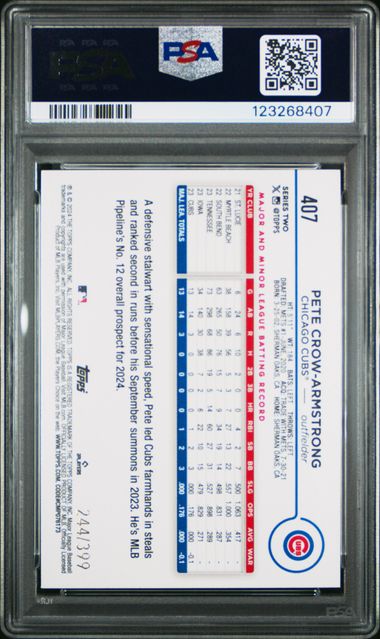 Graded 2024 Topps Pete Crow Armstrong #407 /399 Aqua Crackle Foil Board Rookie RC Baseball Card PSA 10 Gem Mint (ONLINE ORDER ONLY)