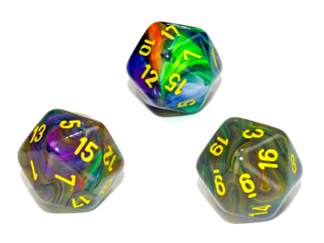 Single d20 Festive® Polyhedral Rio/yellow d20 (Sold per die) (Online Only)
