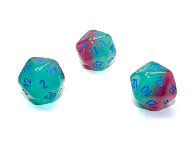 Gemini® Polyhedral Gel Green-Pink/blue Luminary™ d20 (Sold per die) (Online Only)