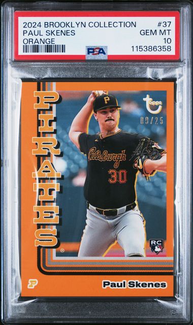 Graded 2024 Topps Brooklyn Collection Paul Skenes #37 /25 Orange Rookie RC Baseball Card PSA 10 Gem Mint (ONLINE ORDER ONLY)