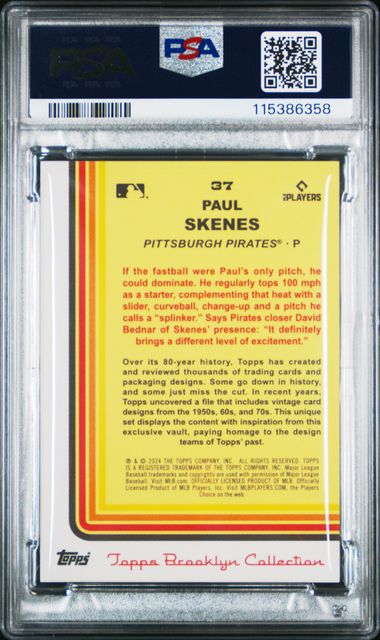 Graded 2024 Topps Brooklyn Collection Paul Skenes #37 /25 Orange Rookie RC Baseball Card PSA 10 Gem Mint (ONLINE ORDER ONLY)