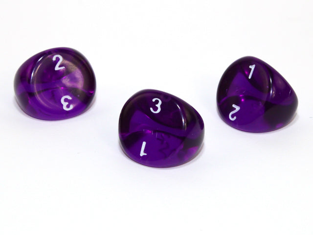 Translucent Polyhedral Purple/white d3 | PT0307 | 3-Sided Dice (sold per die) (Online Only)