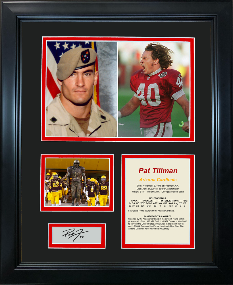 Framed Pat Tillman Facsimile Laser Engraved Signature Auto Arizona Cardinals Football 11"x14" Photo Sig Collage (ONLINE ORDER ONLY)