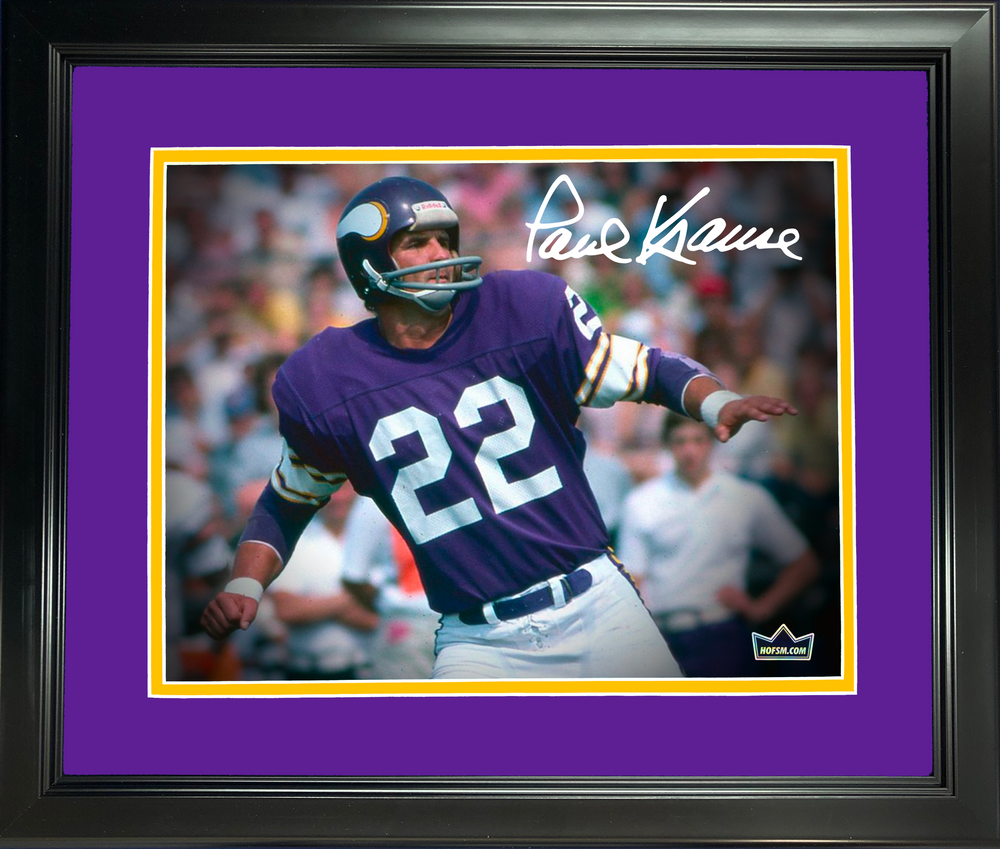 Framed Paul Krause Minnesota Vikings Facsimile Laser Engraved Signature Auto 11"x14" Football Photo HOFSM Holo (ONLINE ORDER ONLY)