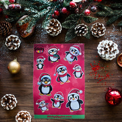 Festive Christmas Penguins Sticker Sheet 9 Stickers (ONLINE ORDER ONLY)
