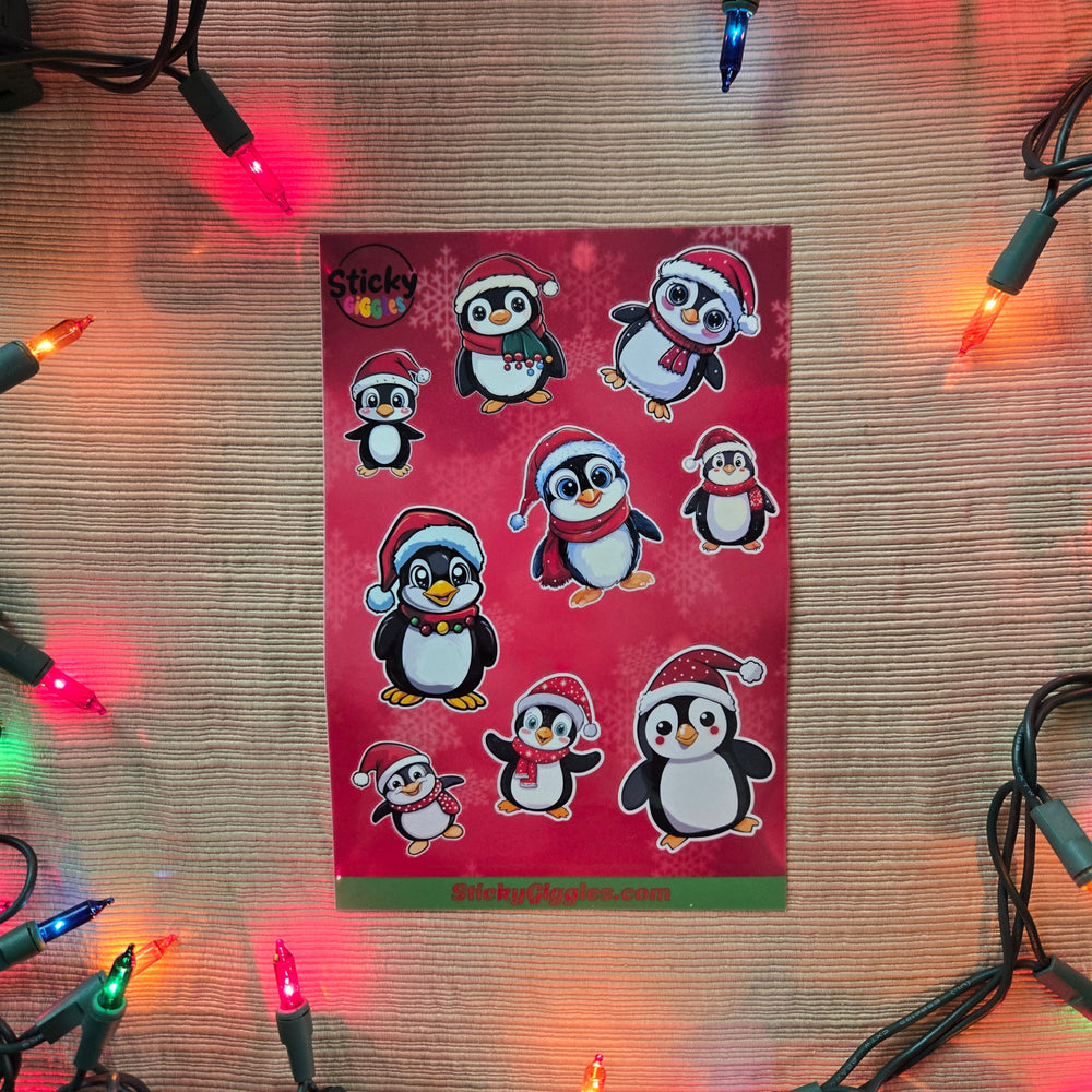 Festive Christmas Penguins Sticker Sheet 9 Stickers (ONLINE ORDER ONLY)