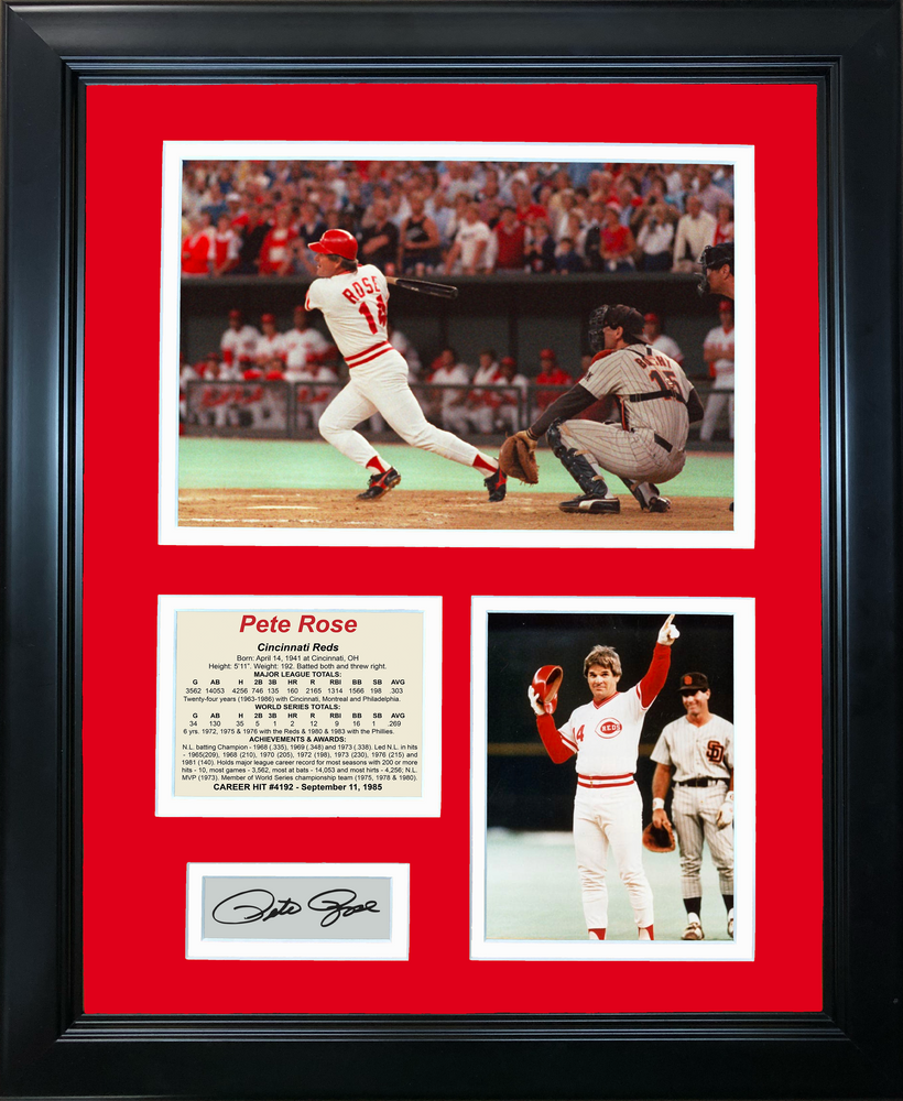 Framed Pete Rose 4,192 Hits Record Facsimile Laser Engraved Signature Auto 11"x14" Baseball Photo Sig Collage (ONLINE ORDER ONLY)