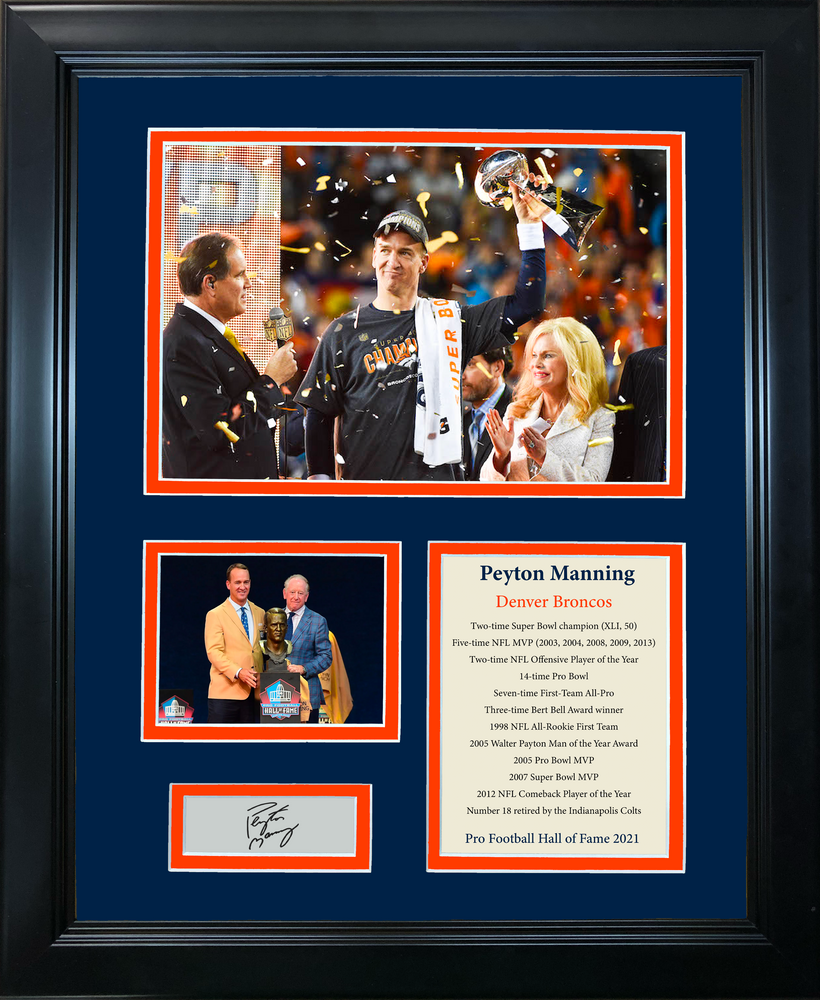 Framed Peyton Manning Hall of Fame Facsimile Laser Engraved Signature Auto Denver Broncos 11"x14" Football Photo Sig Collage (ONLINE ORDER ONLY)