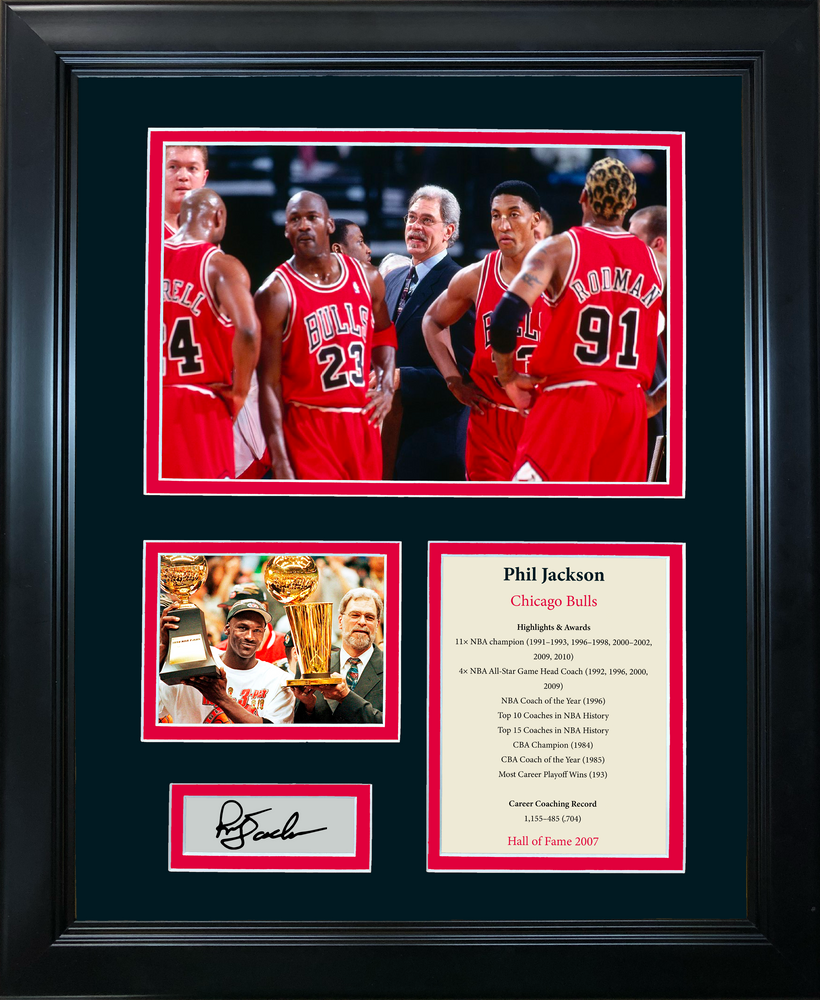 Framed Phil Jackson Hall of Fame Chicago Bulls Facsimile Laser Engraved Signature Auto Basketball 11"x14" Photo Sig Collage (ONLINE ORDER ONLY)