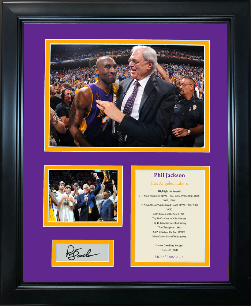 Framed Phil Jackson Hall of Fame Los Angeles Lakers Facsimile Laser Engraved Signature Auto Basketball 11"x14" Photo Sig Collage (ONLINE ORDER ONLY)