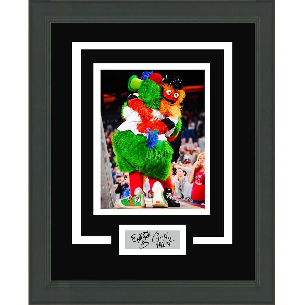 Framed Phillie Phanatic and Gritty Dual Facsimile Laser Engraved Signatures Auto Philadelphia Phillies Flyers 11x14 Photo (ONLINE ORDER ONLY)