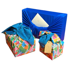 Set of 3 (S, L, XL) Reusable Cloth Furoshiki Gift Wrap | Holiday Shapes & Deep Blue (ONLINE ORDER ONLY)