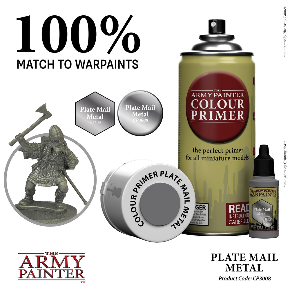Army Painter Colour Primer: Plate Mail Metal (ONLINE ORDER ONLY)