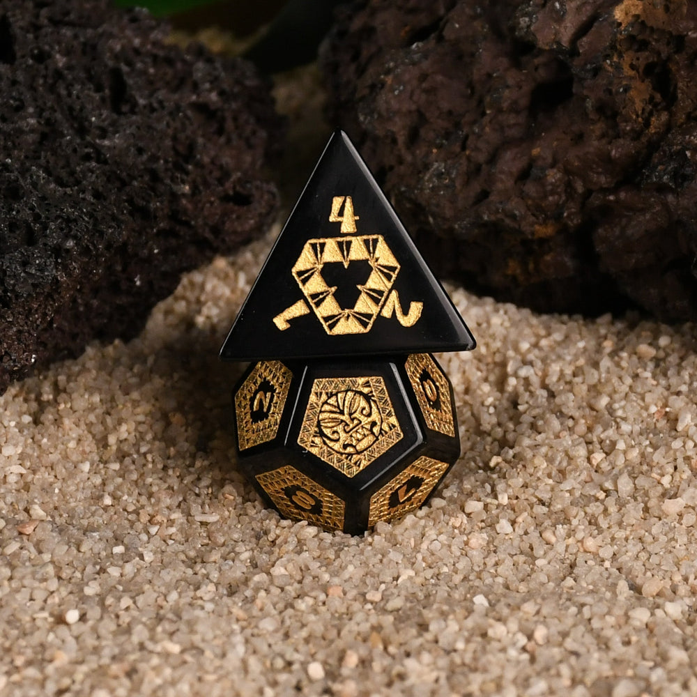 Pre-Order || Polynesian Black Obsidian Stone Dice Set