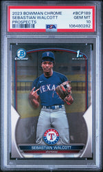 Graded 2023 Topps Bowman Chrome Sebastian Walcott #BCP189 Prospects Rookie RC Baseball Card PSA 10 Gem Mint (ONLINE ORDER ONLY)