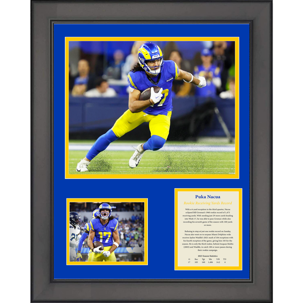 Framed Puka Nacua Rookie Receiving Yards Record Los Angeles Rams 11"x14"Three Photo Collage (ONLINE ORDER ONLY)