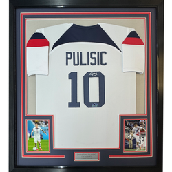 Framed Facsimile Autographed Christian Pulisic 35x39 United States USA White World Cup Reprint Laser Auto Soccer Jersey (ONLINE ORDER ONLY)