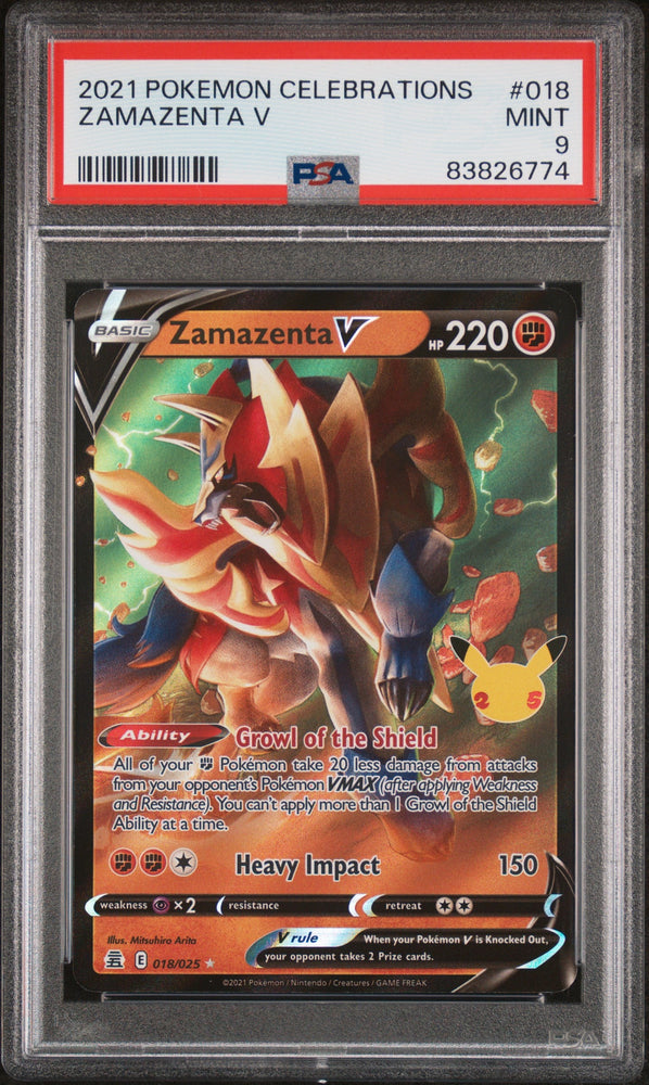 2021 POKEMON CELEBRATIONS ZAMAZENTA V #18 PSA 9 (Online Order Only)