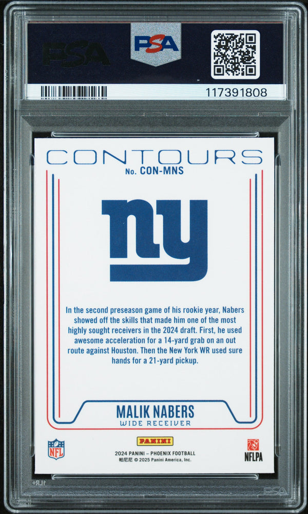 Graded 2024 Panini Phoenix Malik Nabers #CONMNS Contours Wave Rookie RC Football Card PSA 10 Gem Mint (ONLINE ORDER ONLY)