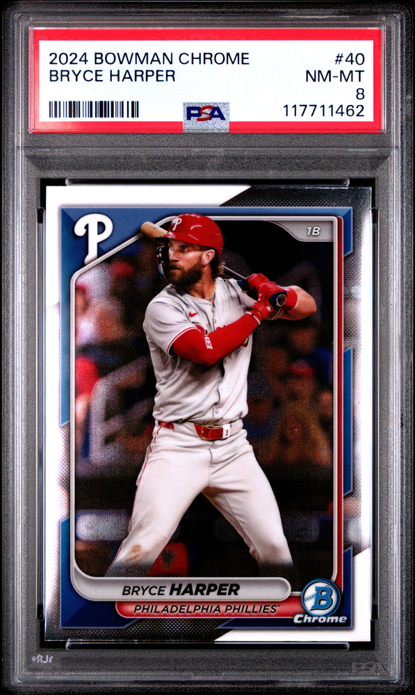 Graded 2024 Topps Bowman Chrome Bryce Harper #40 Baseball Card PSA 8 Near Mint (ONLINE ORDER ONLY)