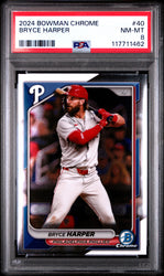 Graded 2024 Topps Bowman Chrome Bryce Harper #40 Baseball Card PSA 8 Near Mint (ONLINE ORDER ONLY)