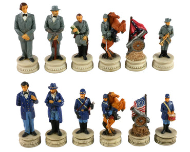 Chess Set - Civil War Resin Chessmen Generals on Cherry Stain Chest (ONLINE ORDER ONLY)
