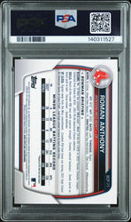 Graded 2023 Topps Bowman Roman Anthony #BCP71 /250 Chrome Prospects Purple Refractor Rookie RC Baseball Card PSA 9 Mint