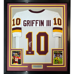 Framed Facsimile Autographed Robert Griffin III 35x39 Washington White Reprint Laser Auto Football Jersey (ONLINE ORDER ONLY)