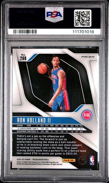 Graded 2024 Panini Prizm Ron Holland II #269 Pink Ice Rookie RC Basketball Card PSA 10 Gem Mint (ONLINE ORDER ONLY)