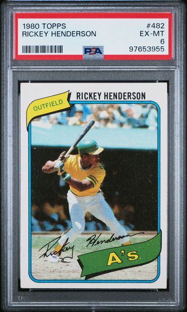 Graded 1980 Topps Rickey Henderson #482 Rookie RC Baseball Card PSA 6 EX-MT (ONLINE ORDER ONLY)
