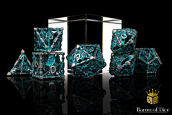 Grim Reaper Teal Glow Metal RPG Dice Set - 7 Pieces (ONLINE ORDER ONLY)