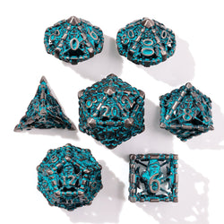 Grim Reaper Teal Glow Metal RPG Dice Set - 7 Pieces (ONLINE ORDER ONLY)