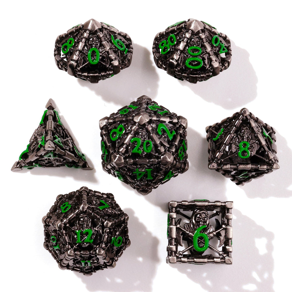 Grim Reaper Ethereal Glow Metal RPG Dice Set - 7 Pieces (ONLINE ORDER ONLY)