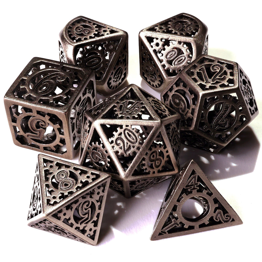 Silver Machinery Metal RPG Dice Set - 7 Pieces (ONLINE ORDER ONLY)