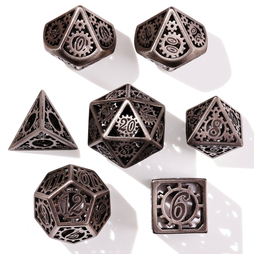 Silver Machinery Metal RPG Dice Set - 7 Pieces (ONLINE ORDER ONLY)