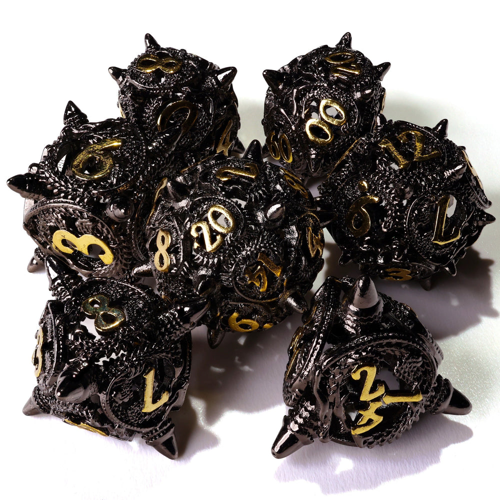 Coiled Black Dragon Metal RPG Dice Set | 7 Pieces (ONLINE ORDER ONLY)