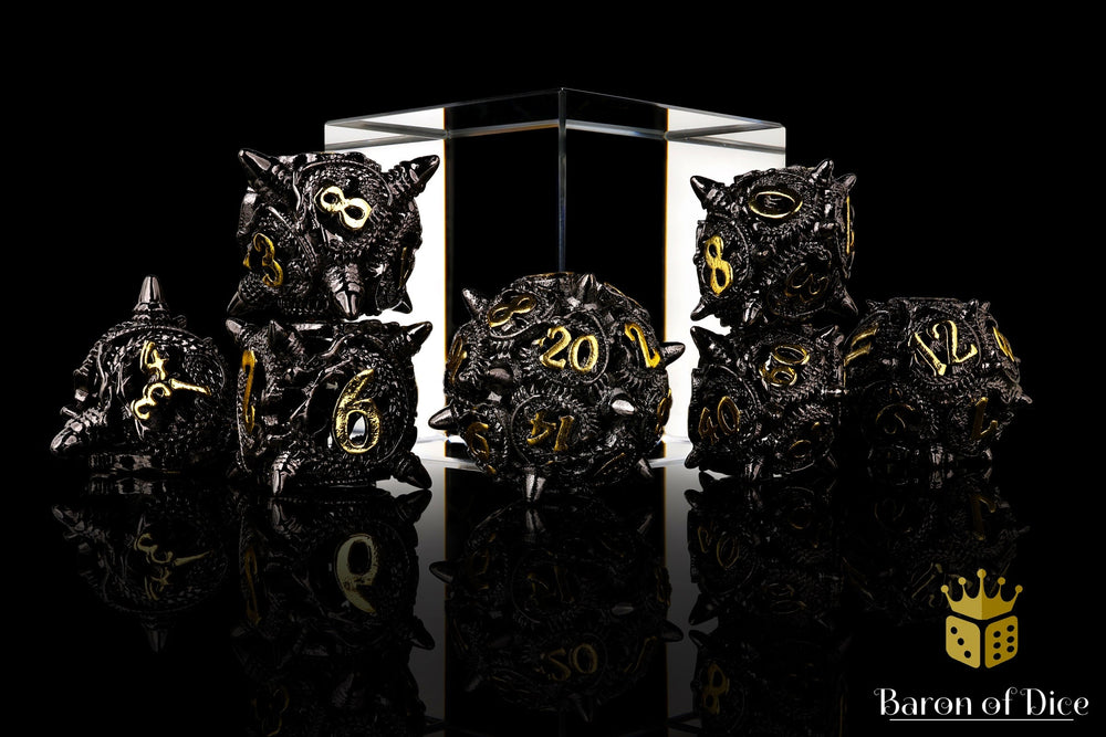 Coiled Black Dragon Metal RPG Dice Set | 7 Pieces (ONLINE ORDER ONLY)