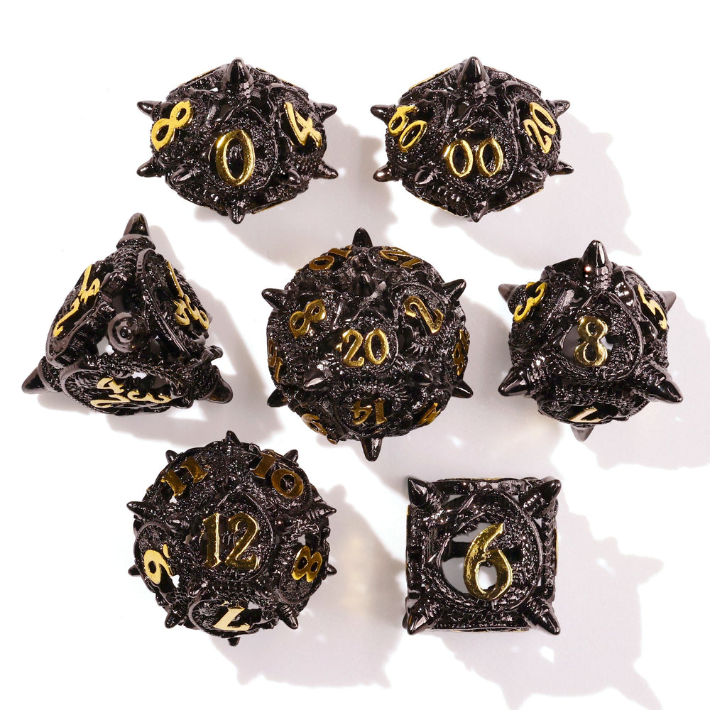Coiled Black Dragon Metal RPG Dice Set | 7 Pieces (ONLINE ORDER ONLY)