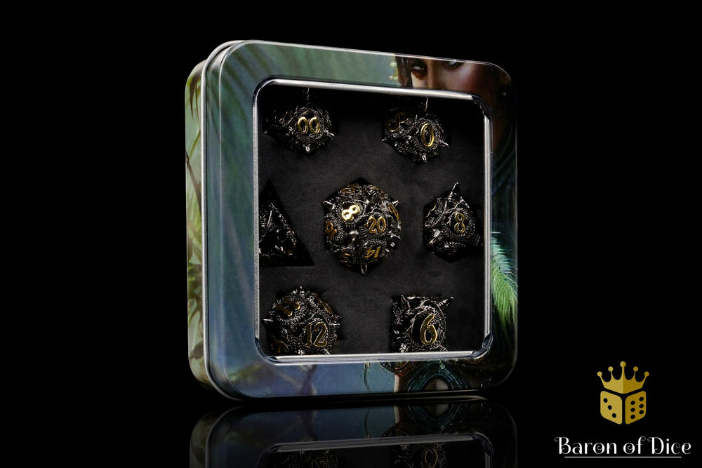 Coiled Black Dragon Metal RPG Dice Set | 7 Pieces (ONLINE ORDER ONLY)
