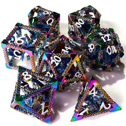 Miniature Rainbow Dragon Metal RPG Dice Set | 7 Pieces (ONLINE ORDER ONLY)