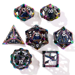Miniature Rainbow Dragon Metal RPG Dice Set | 7 Pieces (ONLINE ORDER ONLY)