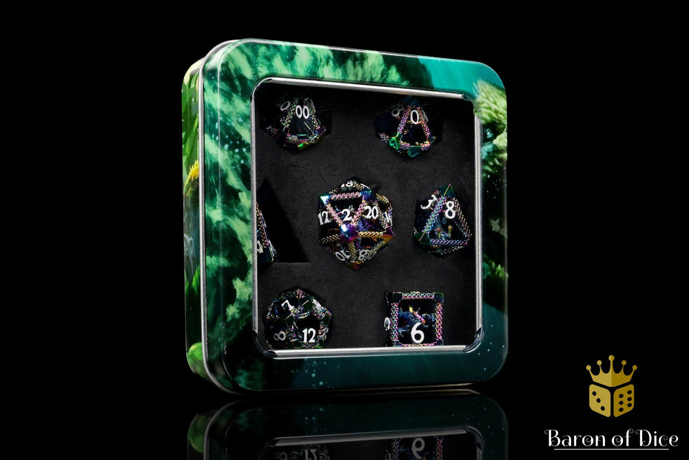 Miniature Rainbow Dragon Metal RPG Dice Set | 7 Pieces (ONLINE ORDER ONLY)