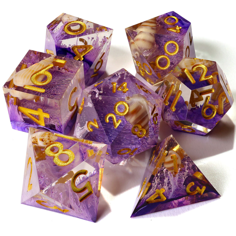 Purple Seashell Sharp Edge RPG Dice Set | 7 Pieces (ONLINE ORDER ONLY)