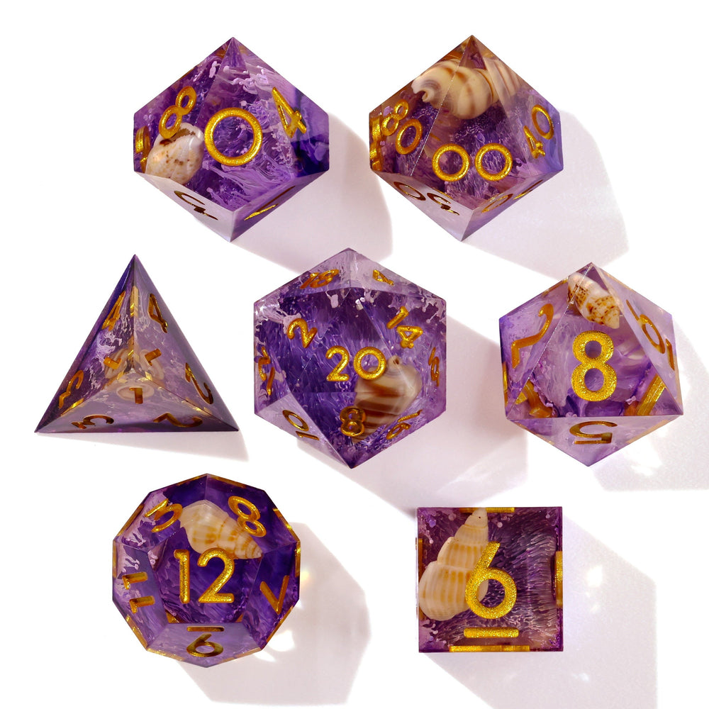 Purple Seashell Sharp Edge RPG Dice Set | 7 Pieces (ONLINE ORDER ONLY)