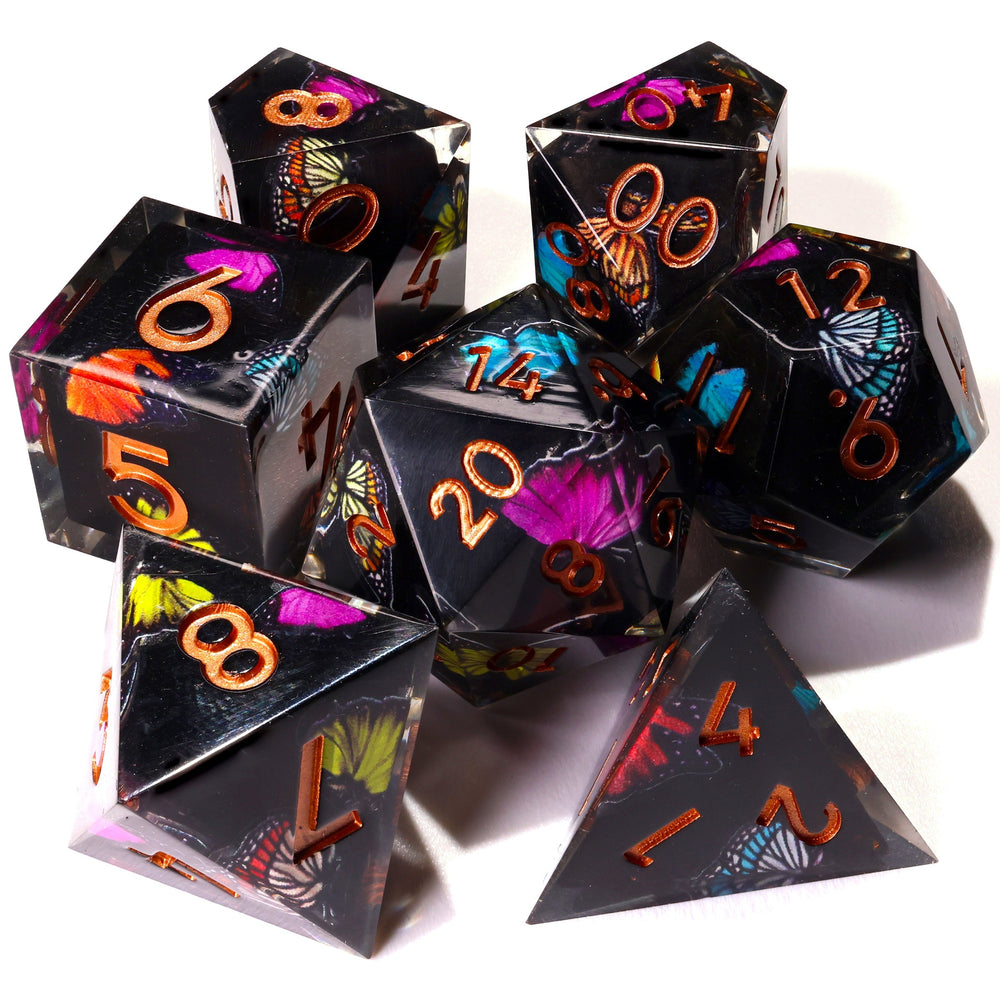 Black Butterfly Sharp Edge RPG Dice Set | 7 Pieces (ONLINE ORDER ONLY)