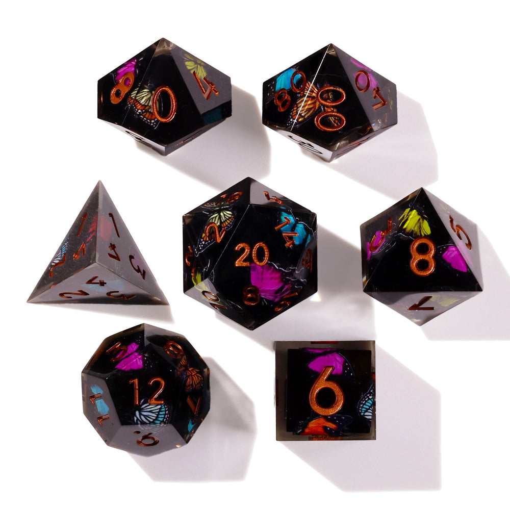 Black Butterfly Sharp Edge RPG Dice Set | 7 Pieces (ONLINE ORDER ONLY)