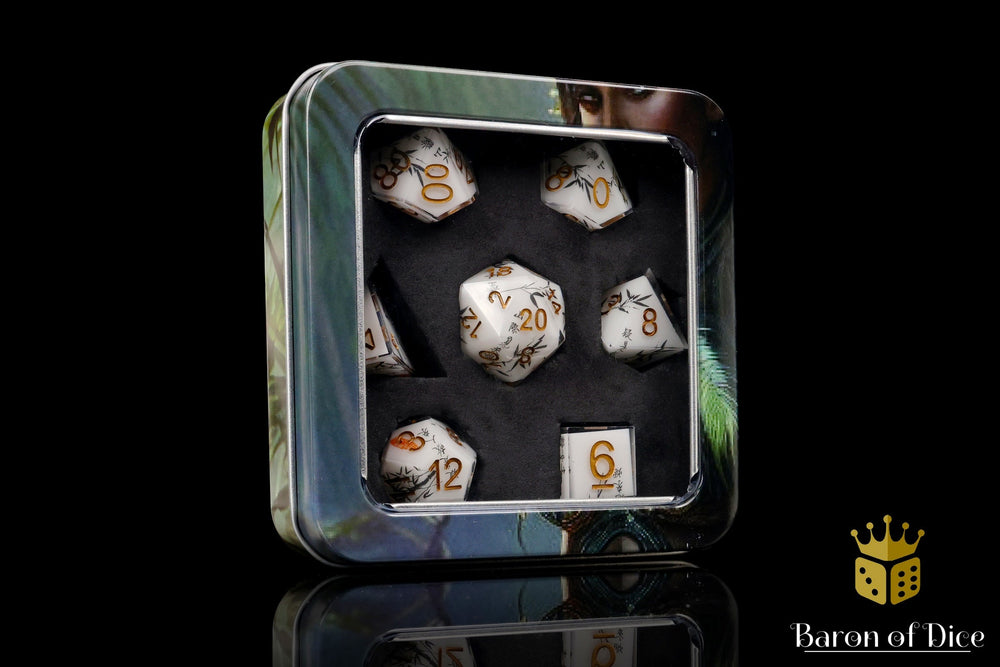 White Bamboo Sharp Edge RPG Dice Set | 7 Pieces (ONLINE ORDER ONLY)