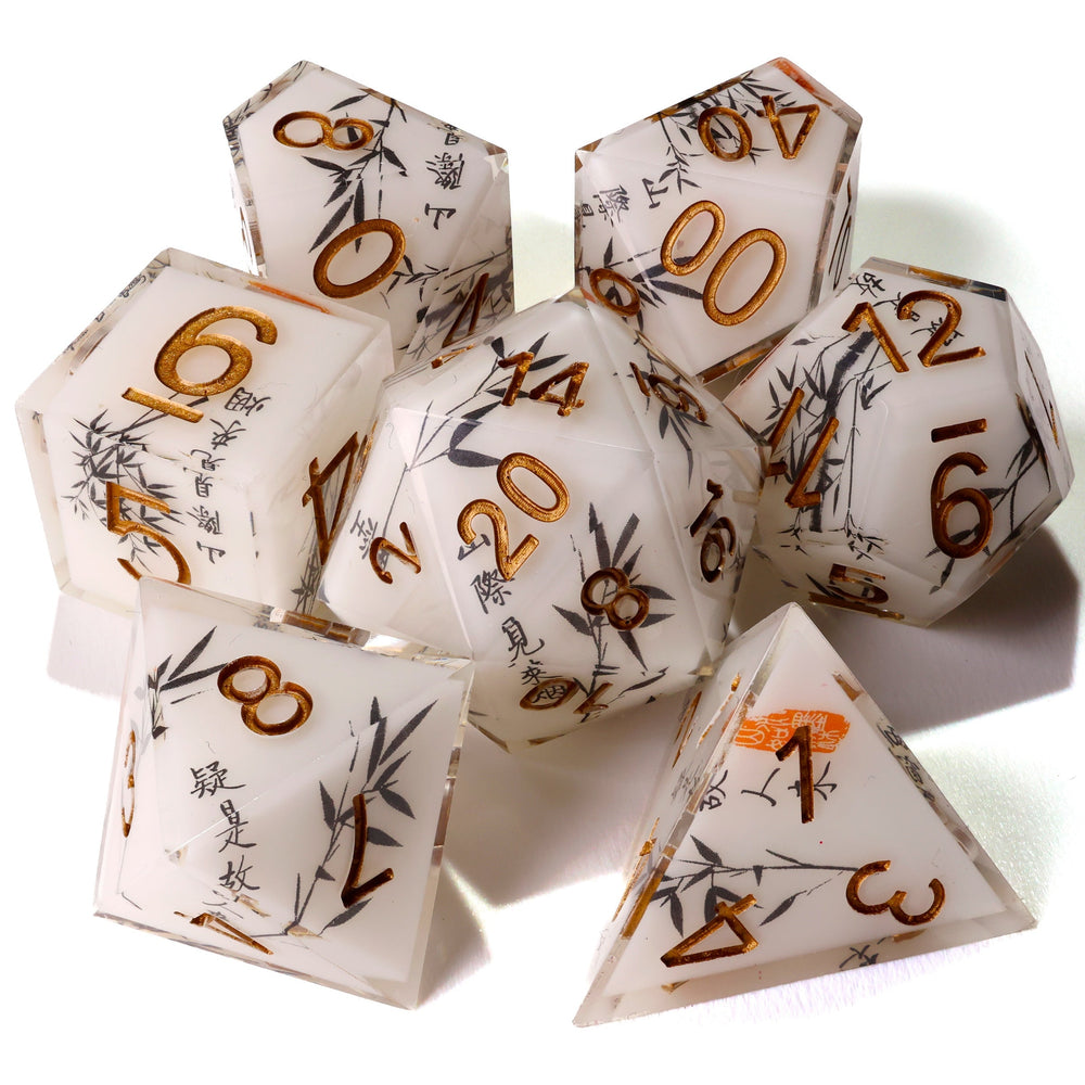 White Bamboo Sharp Edge RPG Dice Set | 7 Pieces (ONLINE ORDER ONLY)