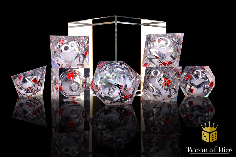 Winter Cherry Blossom Liquid Core RPG Dice Set | 7 Pieces (ONLINE ORDER ONLY)